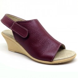 Sepatu Sandal Wanita Wedges Kulit Asli Heels 5 cm Merah Marun