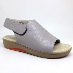 Sepatu Sandal Wanita Wedges Kulit Asli Heels 3 cm Abu-Abu