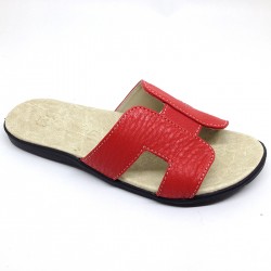Sandal Wanita Asli Kulit Sapi Model Teplek Flat Merah