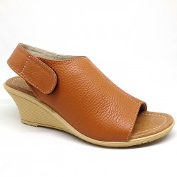Sepatu Sandal Wanita Wedges Kulit Asli Heels 5 cm Coklat Asli