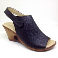 Sepatu Sandal Wanita Wedges Kulit Asli Heels 7 cm Hitam