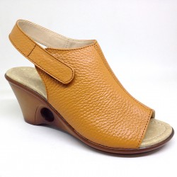 Sepatu Sandal Wanita Wedges Kulit Asli Heels 7 cm Coklat /Tan