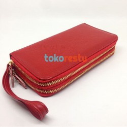 Dompet Wanita Model Dua Resleting Merah Asli Kulit Garut TR224